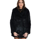 Rabbit fur jacket size 42 black with chest and lapel collar, long sleeve, elegant jacket