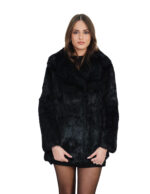 Rabbit fur jacket size 42 black with chest and lapel collar, long sleeve, elegant jacket