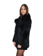 Rabbit fur jacket size 42 black with chest and lapel collar, long sleeve, elegant jacket - Image 2