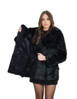 Rabbit fur jacket size 42 black with chest and lapel collar, long sleeve, elegant jacket - Image 6