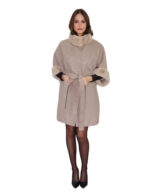 Cashmere and rex fur cape size 44 short sleeve internal fabric belt clip button closure - Image 4