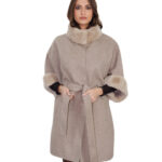 Cashmere and rex fur cape size 44 short sleeve internal fabric belt clip button closure