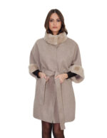 Cashmere and rex fur cape size 44 short sleeve internal fabric belt clip button closure