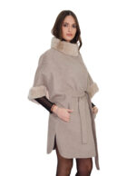 Cashmere and rex fur cape size 44 short sleeve internal fabric belt clip button closure - Image 2