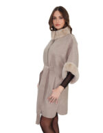 Cashmere and rex fur cape size 44 short sleeve internal fabric belt clip button closure - Image 3