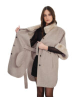Cashmere and rex fur cape size 44 short sleeve internal fabric belt clip button closure - Image 6