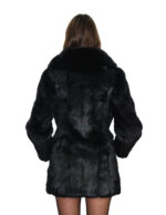Long black rabbit fur coat size 42 with hook closure and long sleeve, shiny, 76 cm long - Image 5