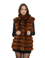 Orange fox sleeveless jacket with hood size 42 with external pockets and external drawstring waist