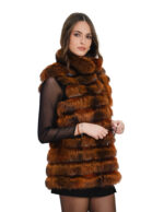 Orange fox sleeveless jacket with hood size 42 with external pockets and external drawstring waist - Image 2