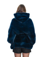 Mantella visone 48 - 56 orizzontale visone blu cappuccio cintura interna in pelliccia manica pipistrello alta 74 centimetri - immagine 5