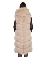 112cm long silver fox fur vest in beige ecru 50 with zip hood and suede leather - Image 5