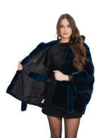 Mantella visone 48 - 56 orizzontale visone blu cappuccio cintura interna in pelliccia manica pipistrello alta 74 centimetri - immagine 6