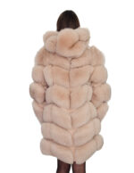 Long-sleeved fox fur coat with hood, size 44, beige, ecru, V-neck, 88 cm long, long sleeve - Image 5
