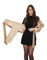 Beige fox stole with visible band lining and gold sleeves and gold laces to close - Image 2