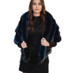 Very wide and very long full-skin brown shaded blue fox fur stole with internal strap closure