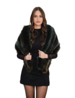 Very wide and very long full-skin brown shaded green fox fur stole with internal strap closure