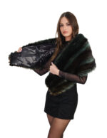 Very wide and very long full-skin brown shaded green fox fur stole with internal strap closure - Image 2