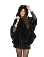 Mink cape 48 - 56 horizontal mahogany mink hood internal fur belt bat sleeve 68 cm high