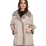 76 cm sheepskin coat, fur inside and suede outside, size 44, grey, button closure, reversible clip, external pockets