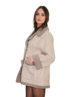 76 cm sheepskin coat, fur inside and suede outside, size 44, grey, button closure, reversible clip, external pockets - Image 3