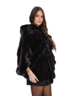 Mink cape 48 - 56 horizontal mahogany mink hood internal fur belt bat sleeve 68 cm high - Image 3