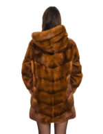 Gold 46 V-neck horizontal mink fur coat, loose fit, hood and long sleeves, external pockets - Image 5