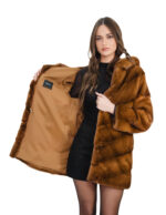 Gold 46 V-neck horizontal mink fur coat, loose fit, hood and long sleeves, external pockets - Image 6