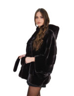 Mink cape 48 - 56 horizontal mahogany mink hood internal fur belt bat sleeve 68 cm high - Image 2