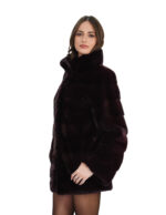 76cm burgundy mink coat size 44 with horizontal long sleeves and butterfly brooch - Image 3