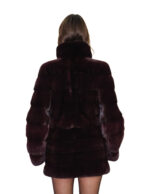 76cm burgundy mink coat size 44 with horizontal long sleeves and butterfly brooch - Image 5