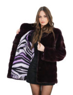 76cm burgundy mink coat size 44 with horizontal long sleeves and butterfly brooch - Image 6