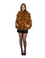 Horizontal gold mink jacket size 48 with long sleeves and 66cm long mink fur lined hood - Image 4