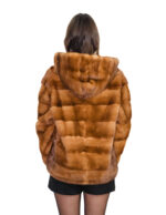 Horizontal gold mink jacket size 48 with long sleeves and 66cm long mink fur lined hood - Image 5