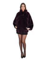 Burgundy cape designed with V-shaped bands and horizontal thin bands 44-52 mink hook and button closure at the neck - Image 4