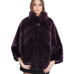 Burgundy cape designed with V-shaped bands and horizontal thin bands 44-52 mink hook and button closure at the neck
