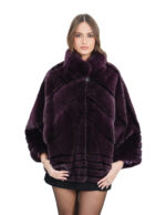 Burgundy cape designed with V-shaped bands and horizontal thin bands 44-52 mink hook and button closure at the neck