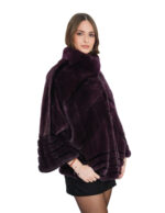 Burgundy cape designed with V-shaped bands and horizontal thin bands 44-52 mink hook and button closure at the neck - Image 2