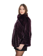 Burgundy cape designed with V-shaped bands and horizontal thin bands 44-52 mink hook and button closure at the neck - Image 3