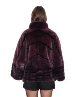 Burgundy cape designed with V-shaped bands and horizontal thin bands 44-52 mink hook and button closure at the neck - Image 5