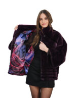 Burgundy cape designed with V-shaped bands and horizontal thin bands 44-52 mink hook and button closure at the neck - Image 6