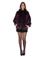 Burgundy mink cape with horizontal V-neck, three-quarter sleeves, size 44-52, piping collar - Image 4