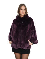 Burgundy mink cape with horizontal V-neck, three-quarter sleeves, size 44-52, piping collar