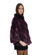 Burgundy mink cape with horizontal V-neck, three-quarter sleeves, size 44-52, piping collar - Image 2