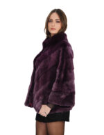 Burgundy mink cape with horizontal V-neck, three-quarter sleeves, size 44-52, piping collar - Image 3