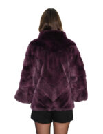 Burgundy mink cape with horizontal V-neck, three-quarter sleeves, size 44-52, piping collar - Image 5