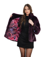 Burgundy mink cape with horizontal V-neck, three-quarter sleeves, size 44-52, piping collar - Image 6