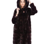100cm coat size 46 burgundy horizontal fur lined hood long sleeve hook closure