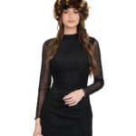 Brown fox fur headband with beige stripes, one size, elastic, neck warmer and earmuffs