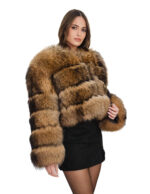 50cm natural fox fur jacket size 50 long sleeve chanel neck hook closure - Image 2