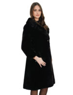 Black sheepskin coat with fur collar and lapel size 42 long sleeves with buttons and buttonholes - Image 2
